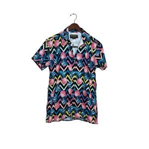 Surf Society Short Sleeve Button Up Pineapple Print Hawaiian Shirt Size M